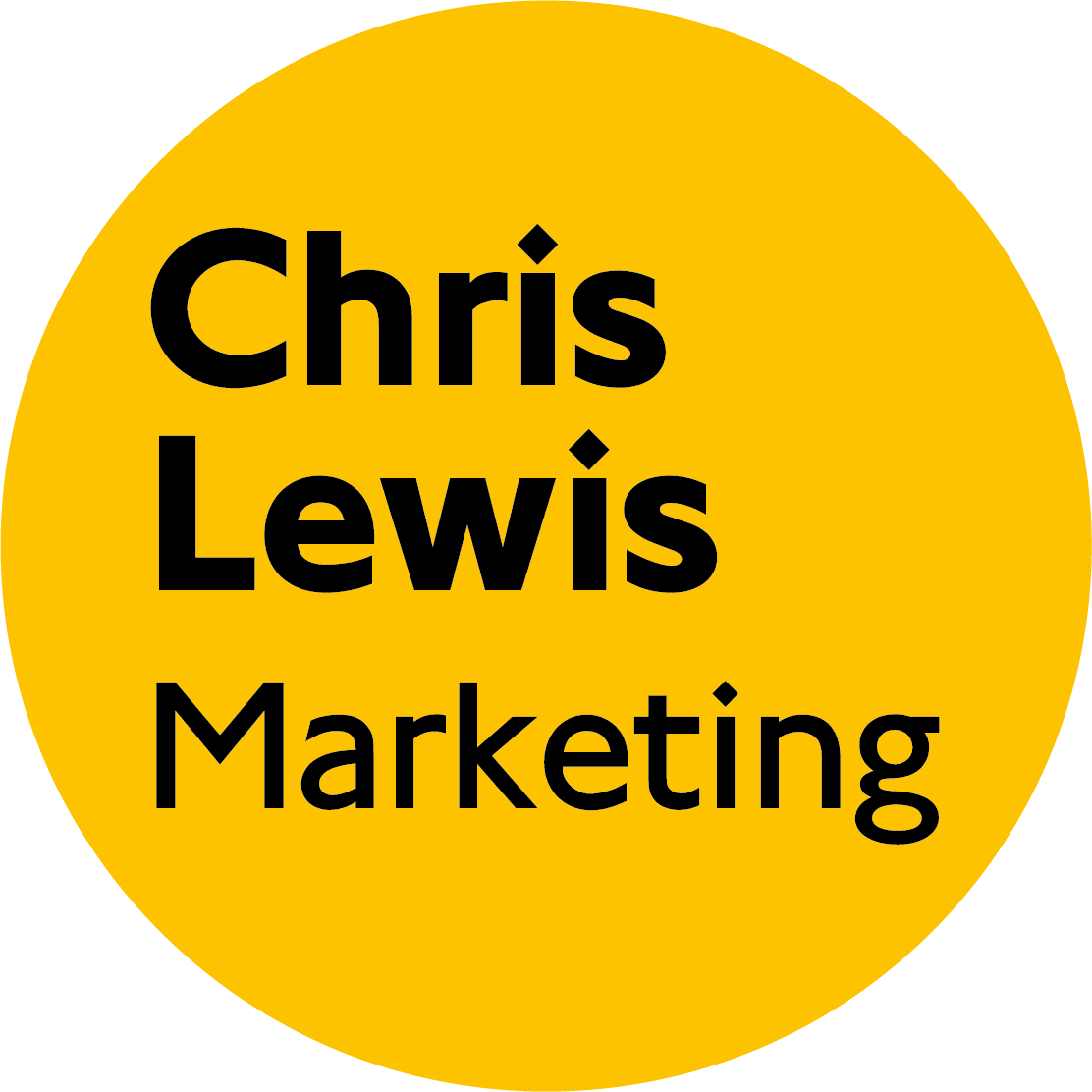 Chris Lewis Marketing logo with words "Chris Lewis Marketing" in bold black text on a yellow roundel background